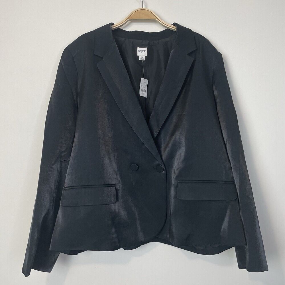 J.‎ Crew Factory High Shine Satin Double Breasted Blazer Suit Black Size 22 Work